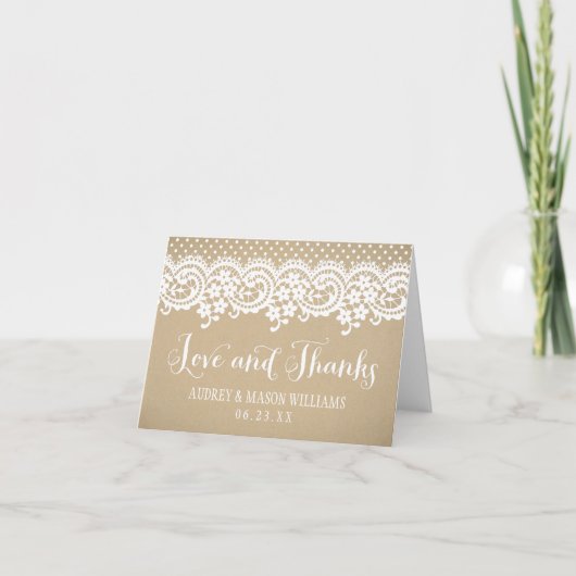 Rustic Kraft et dentelle Mariage Amour et Merci (Devant)