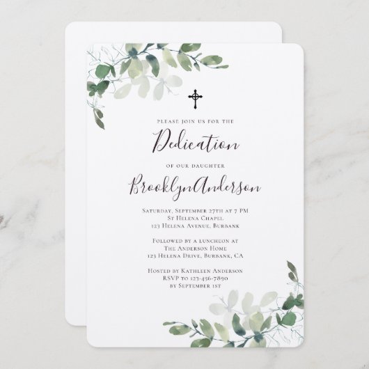 Rustic Kraft Eucalyptus Greenery Dedication Kaart (Voorkant / Achterkant)