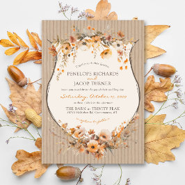 Rustic Kraft Fall Floral Autumn Leaf Brown Wedding Kaart