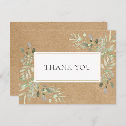 Rustic Kraft Feuilles de printemps Carte de remerc (Devant / Derrière)