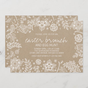 Rustic Kraft Floral Easter Brunch & Egg Hunt Card Kaart
