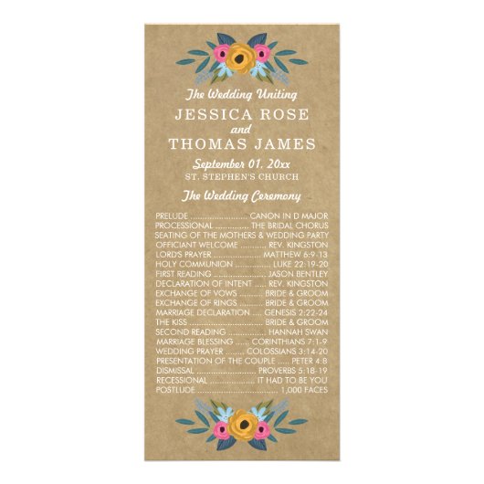 Rustic Kraft Floral Wreath Wedding Programme (Devant)