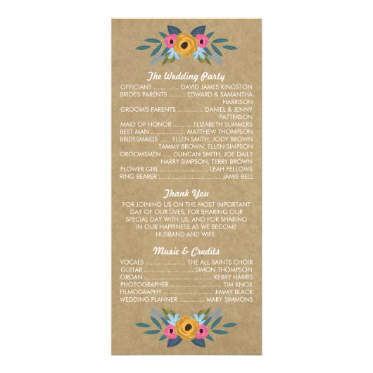Rustic Kraft Floral Wreath Wedding Programme (Dos)