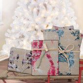 Rustic Kraft Florals & Silver Handwriting Inpakpapier Vel