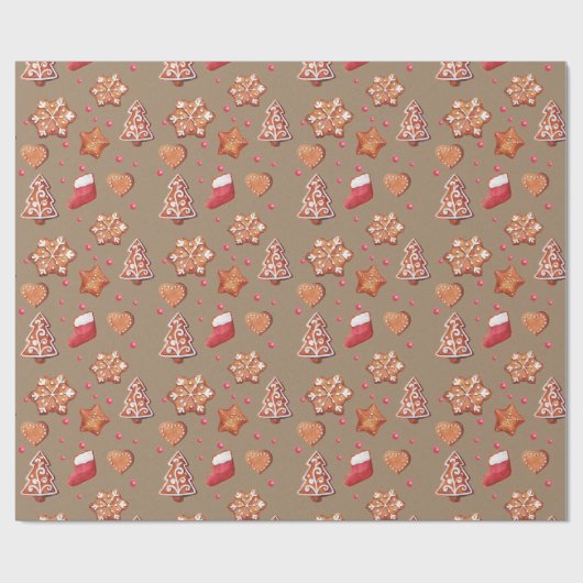 Rustic Kraft gingerbrood koekjes met ijsvorming Cadeaupapier (Vlak)