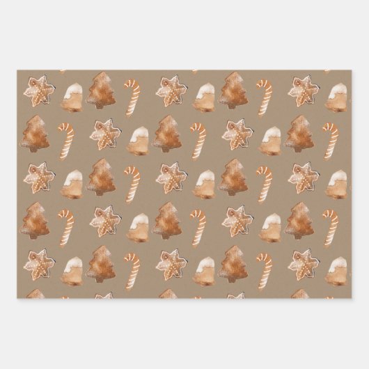 Rustic Kraft Gingerbrood Tree Star Bell Candy Cane Inpakpapier Vel (Voorkant 2)