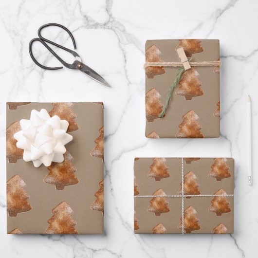 Rustic Kraft Gingerbrood Trees Inpakpapier Vel (Voorkant)