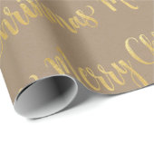 Rustic Kraft Gold Calligraphy Merry kerst Cadeaupapier (Rol Hoek)