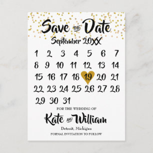Rustic Kraft Gold Heart Calendar Save the Date Aankondigingskaart