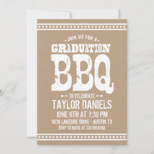 Rustic Kraft Graduation Party BBQ Invitation (Devant)