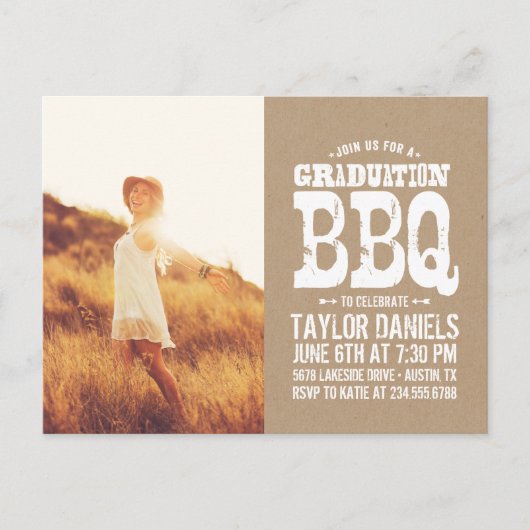 Rustic Kraft Graduation Photo BBQ Invitation (Devant)