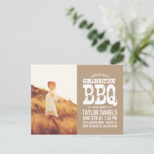 Rustic Kraft Graduation Photo BBQ Invitation (Debout devant)