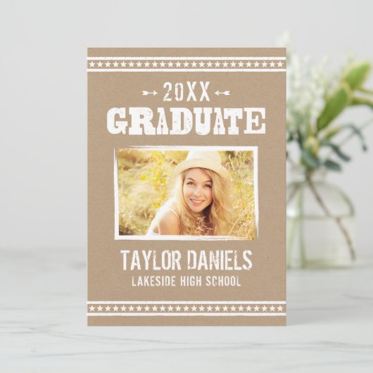 Rustic Kraft Graduation Photo BBQ Invitation (Debout devant)