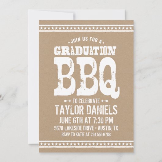 Rustic Kraft Graduation Photo BBQ Invitation (Dos)