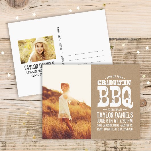 Rustic Kraft Graduation Photo BBQ Invitation