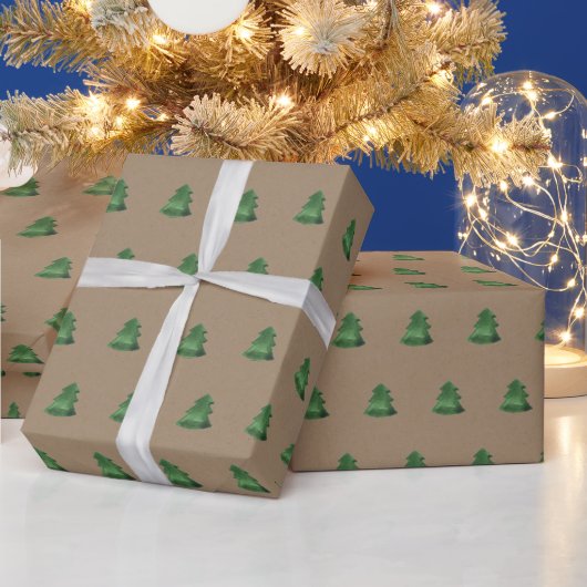 Rustic Kraft Green-kerstbomen Cadeaupapier (Feestdagen)