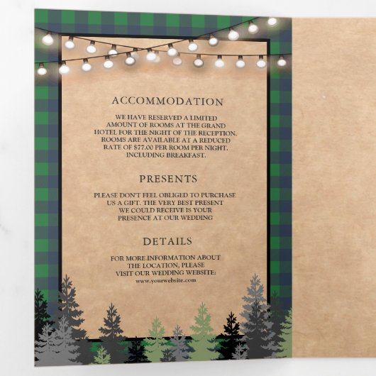 Rustic Kraft  Green Kerstfeest bruiloft Drieluik Uitnodiging (Binnenzijde eerst)