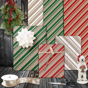 Rustic Kraft Groen Rood Wit Snoep Strepen Inpakpapier Vel