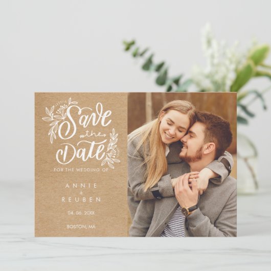 Rustic Kraft Hand Elegant Script Boho Foto Save The Date