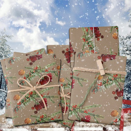 Rustic Kraft Holiday Highbush Cranberries Inpakpapier Vel