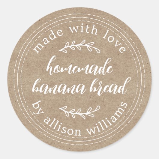 Rustic Kraft Homemade Banana Bread  Ronde Sticker (Voorkant)