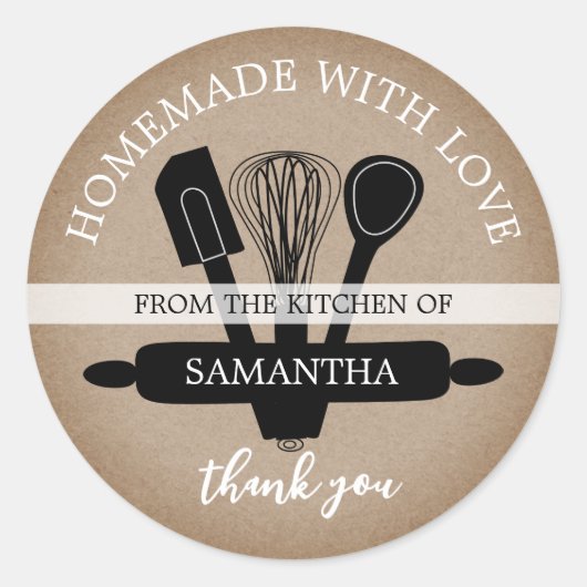 Rustic Kraft Homemade with Love Bedankt Ronde Sticker (Voorkant)