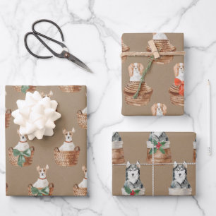 Rustic Kraft-honden in een kruitvat Inpakpapier Vel