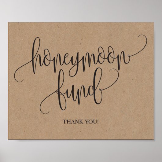 Rustic Kraft Honeymoon Fund Wedding Sign Poster (Voorkant)