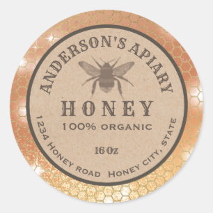  rustic Kraft honingraat honingraat Ronde Sticker