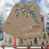 Rustic Kraft Juniper Bough & Cones Merry Kerstmis Cadeaulabel