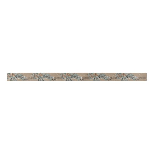 Rustic Kraft Juniper Branch Cones Merry Kerstmis Lint (Voorkant)
