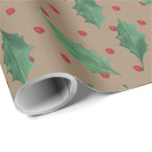 Rustic Kraft kerst Holly Leaves & Berries Cadeaupapier (Rol Hoek)