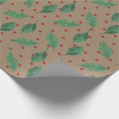 Rustic Kraft kerst Holly Leaves & Berries Cadeaupapier (Hoek)