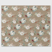 Rustic Kraft-kerstbloemen Sprigs & Berries Cadeaupapier (Vlak)