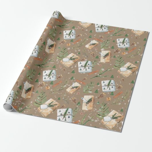 Rustic Kraft kerstfeestdag cadeaupakketten Cadeaupapier (Uitgerold)