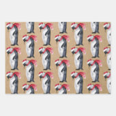 Rustic Kraft-kerstpinguïns Inpakpapier Vel (Voorkant 3)