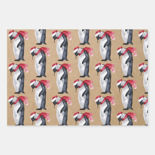 Rustic Kraft-kerstpinguïns Inpakpapier Vel (Voorkant 3)