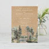 Rustic Kraft Lake Forest Woodland Fotobruiloft Kaart (Staand voorkant)