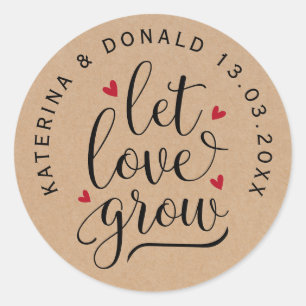 Rustic Kraft Let Love Grow Wedding Seeds Ronde Sticker