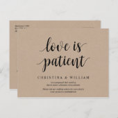 Rustic Kraft, liefde is geduldig, bruiloft uitgest Briefkaart (Voorkant / Achterkant)