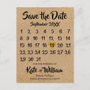 Rustic Kraft Love Heart Calendar Save the Date Aankondigingskaart