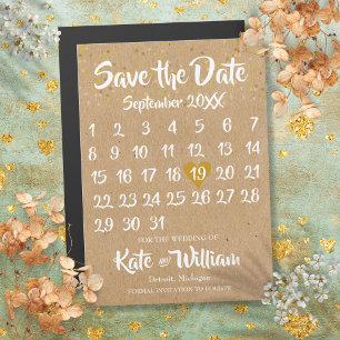 Rustic Kraft Love Heart Calendar Save the Date Magnetische Uitnodiging