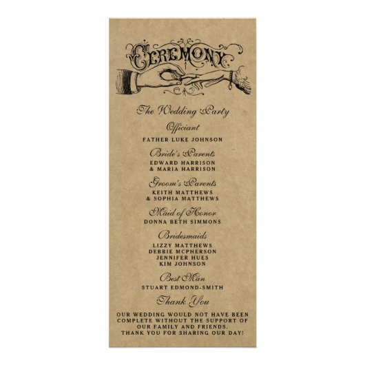 Rustic Kraft Mariage Ceremony Modèles du programme (Dos)