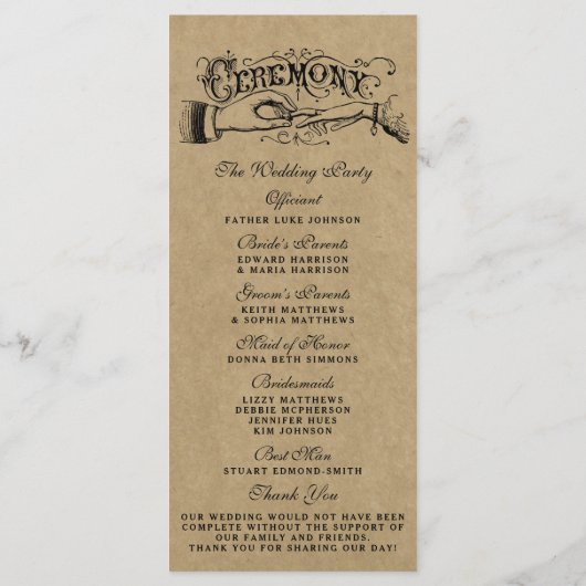 Rustic Kraft Mariage Ceremony Modèles du programme (Dos)