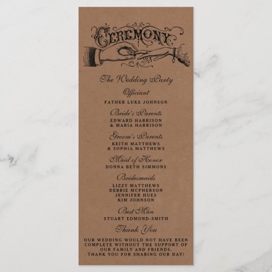Rustic Kraft Mariage Ceremony Modèles du programme (Dos)