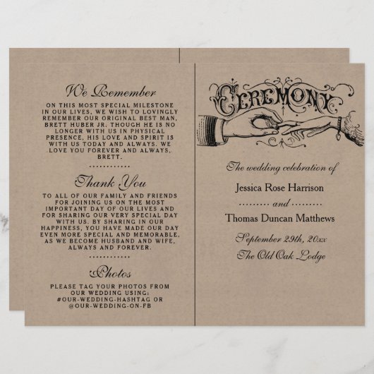 Rustic Kraft Mariage Ceremony Modèles du programme (Devant / Derrière)