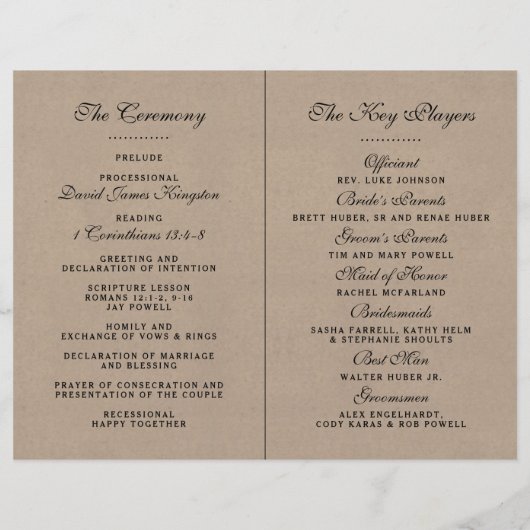 Rustic Kraft Mariage Ceremony Modèles du programme (Dos)