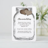 Rustic Kraft Mason Jar Hearts Accommodatie Kaart (Staand voorkant)