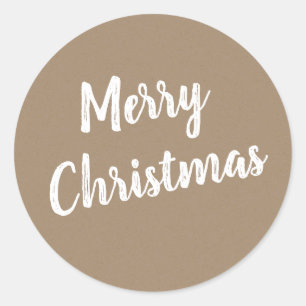Rustic Kraft Merry Kerstmis in White Ronde Sticker