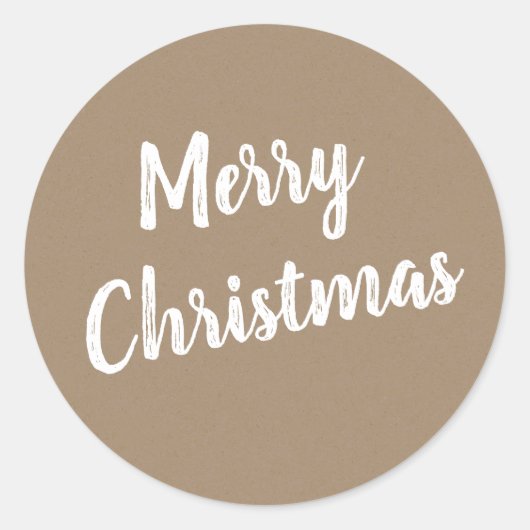 Rustic Kraft Merry Kerstmis in White Ronde Sticker (Voorkant)